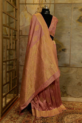 Pastel Peach Banarasi Saree with Jari border and buttas